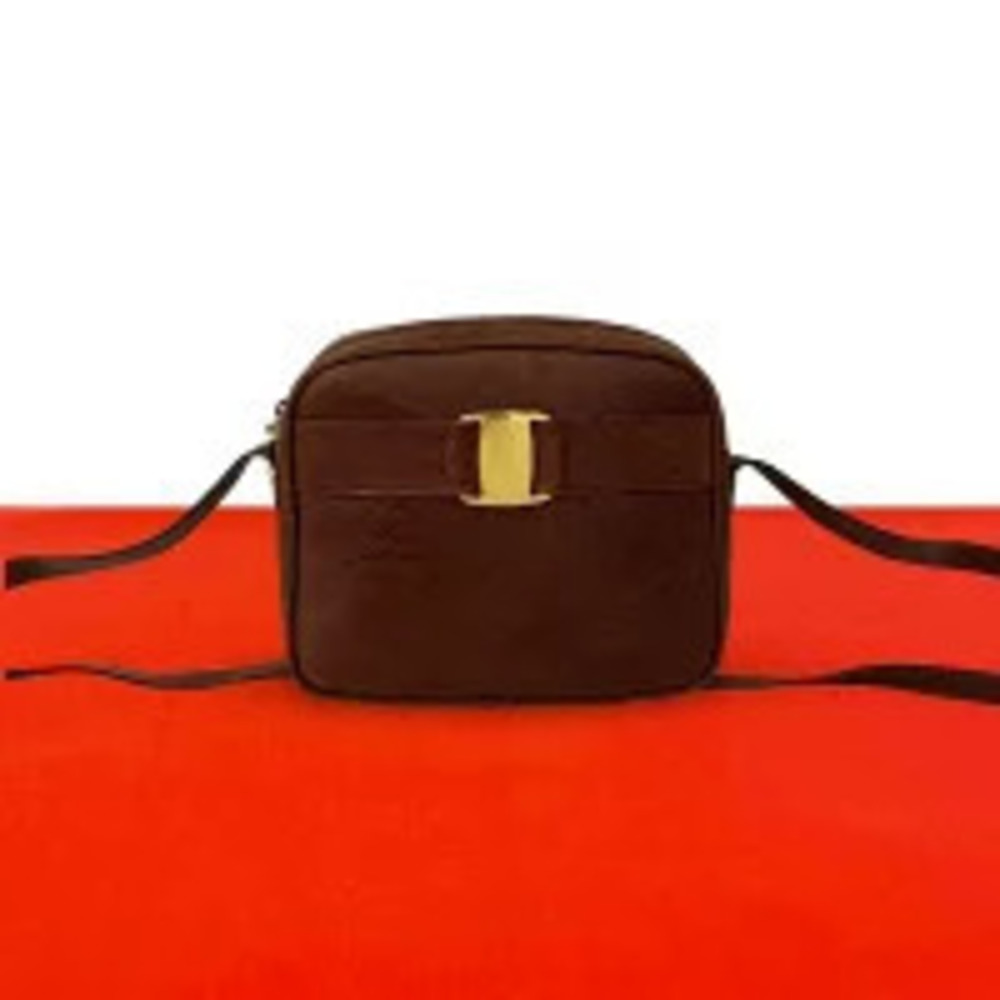 Salvatore Ferragamo Vara Leather Shoulder Bag Brown